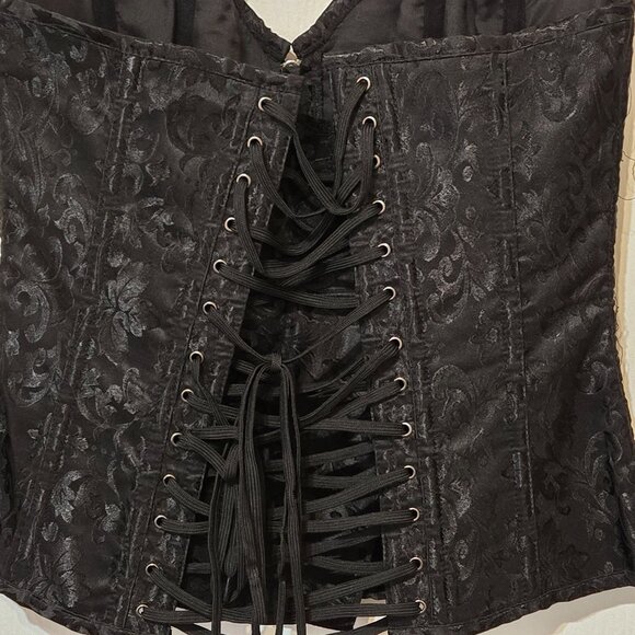 Gothic Brocade Lace-Up Corset Steampunk Black & Red Victorian Front Zipper XL - Picture 5 of 11
